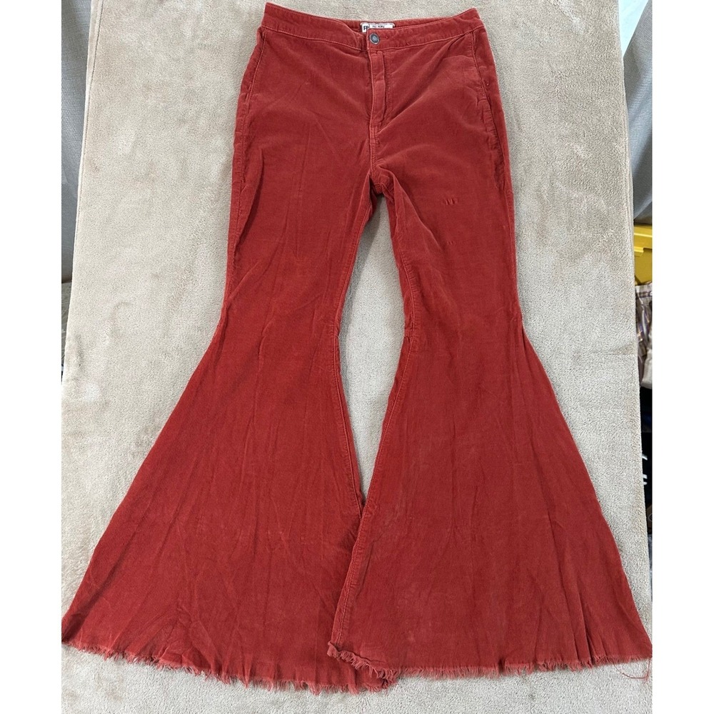 Free People Just Float‎ On Flare Corduroy Pants Womens Size 27 (30) Rust Red